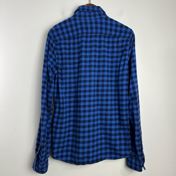 Abercrombie & Fitch Flannel Shirt Mens Medium Muscle Fit Blue Navy Buffalo Plaid - Picture 5 of 8